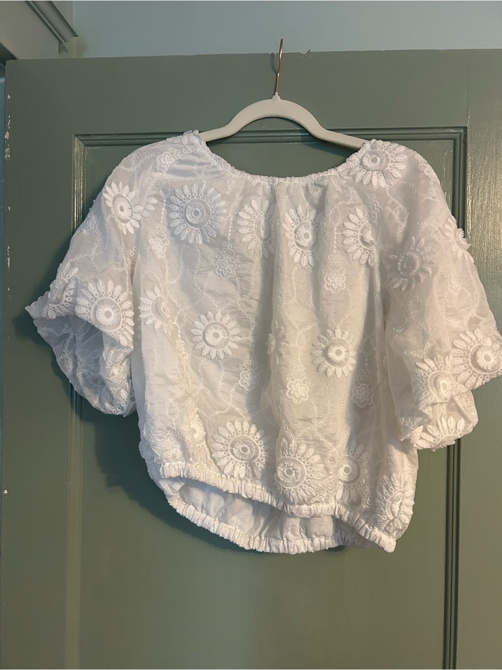 White Embroidered Puff-Sleeve Peasant Top - Women